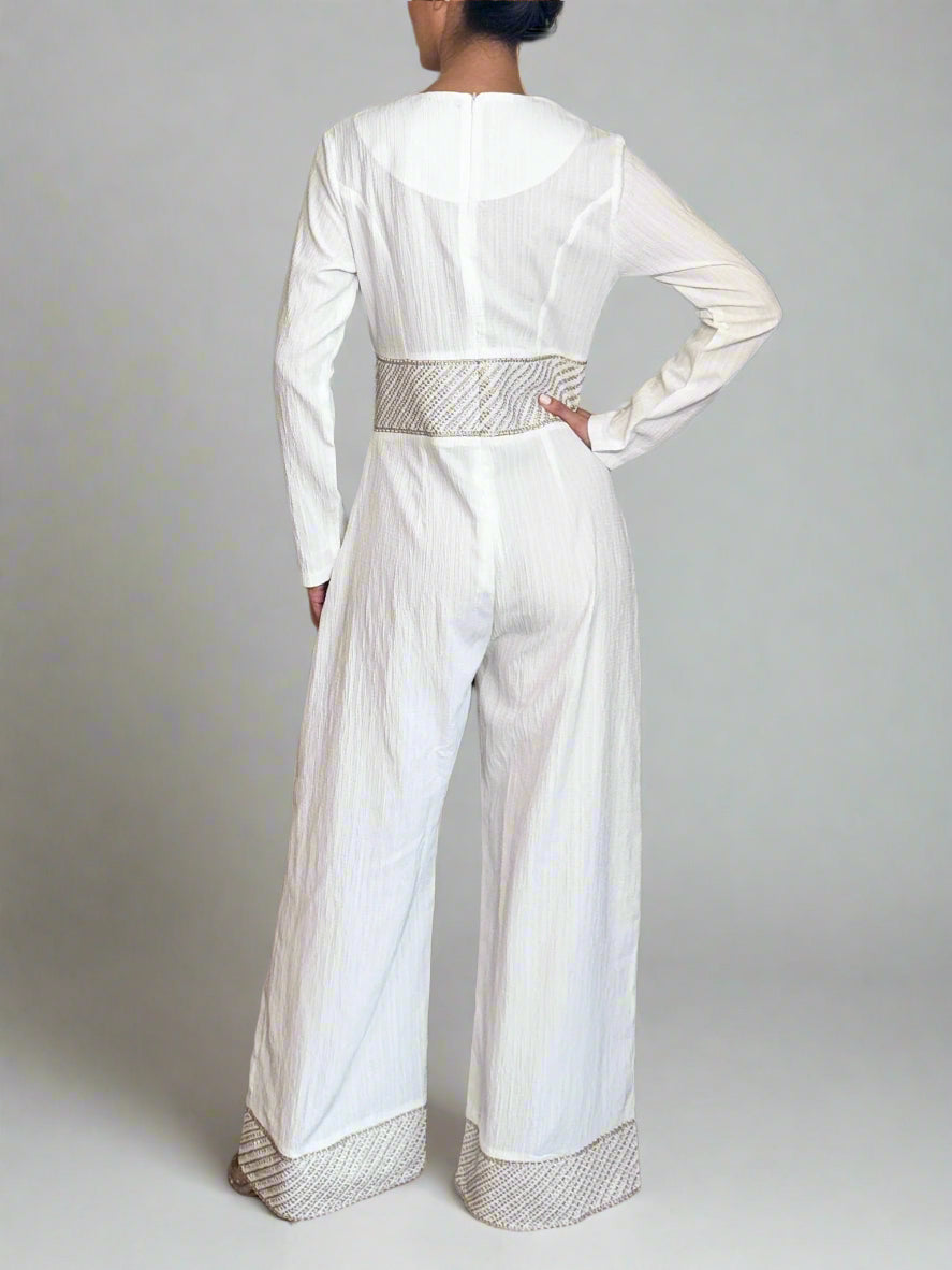Co-ord Cape Jumpsuit - White & Silver