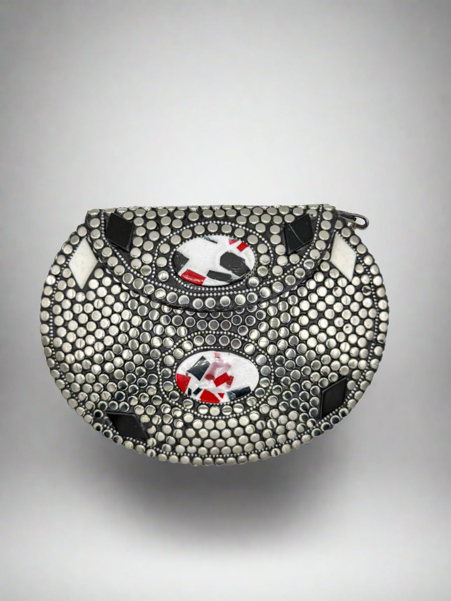 Hardshell Clutch Bag - Silver, Red & Black