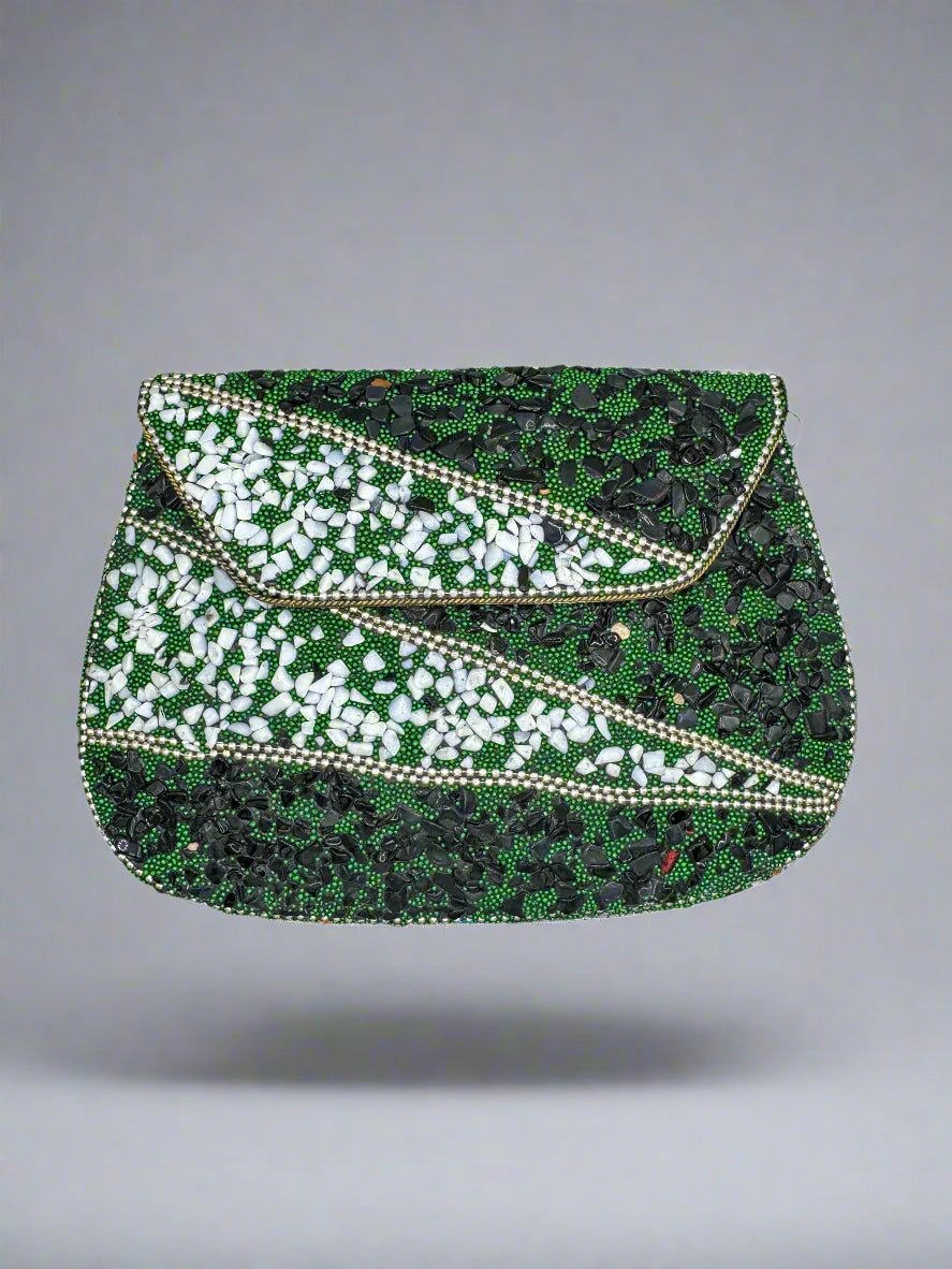 Hardshell Clutch Bag - Green & White