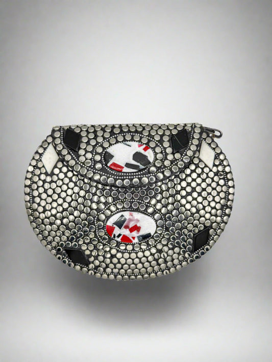 Hardshell Clutch Bag - Silver, Red & Black