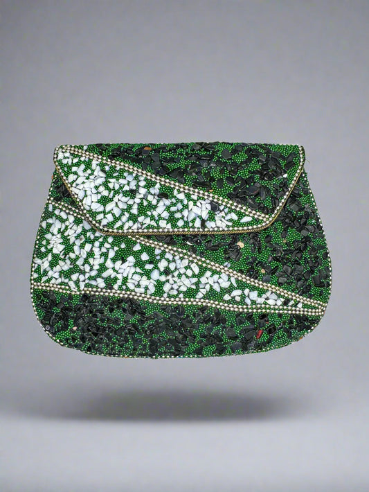 Hardshell Clutch Bag - Green & White