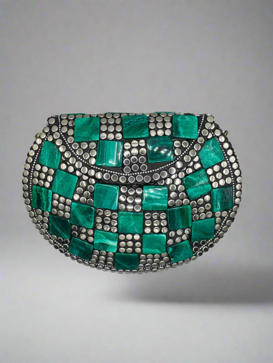 Hardshell Clutch Bag - Jade & Silver