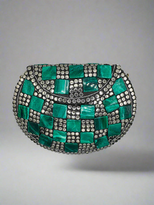 Hardshell Clutch Bag - Jade & Silver